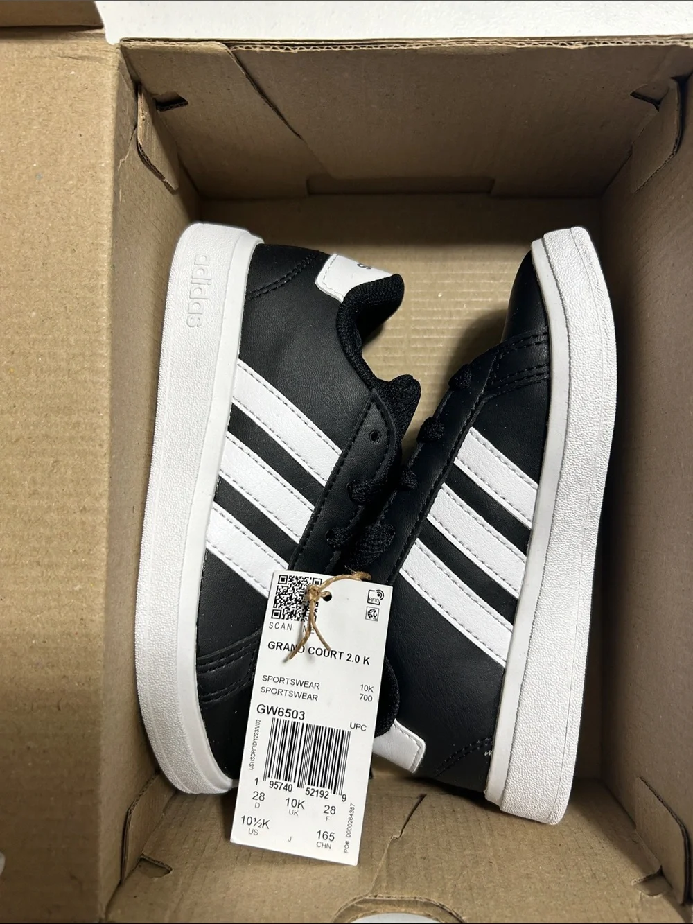 adidas Kids Black Sneakers with White Stripes